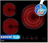 MIDEA Placa Vitroceramica 3 fuegos 6200 W - Vitroceramica Integrada con Panel de control tactil, Indicador de Luz, Temporizador, Child lock y Protección por Sobrecalentamiento