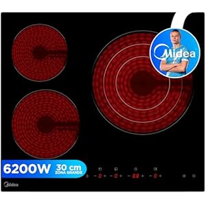 MIDEA Placa Vitroceramica 3 fuegos 6200 W – Vitroceramica Integrada con Panel de control tactil, Indicador de Luz, Temporizador, Child lock y Protección por Sobrecalentamiento