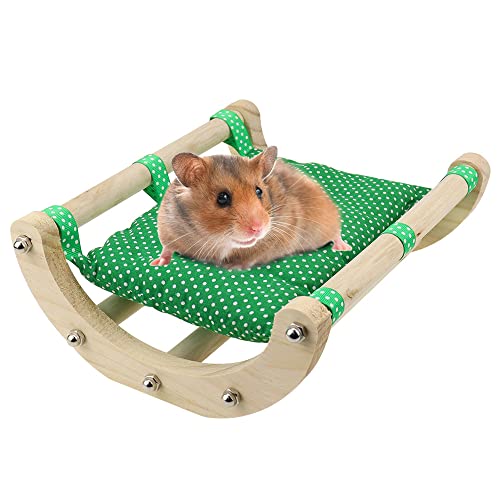 GIGIIS Hamster Bett Holz Meerschweinchen Hängematte Stoff Spielzeug Ruheplatz für Haustiere Liege Wippe Kleintierbetten für Chinchilla Kaninchen (Abnehmbar, Grün, 25 cm) Leicht Zusammenzubauen