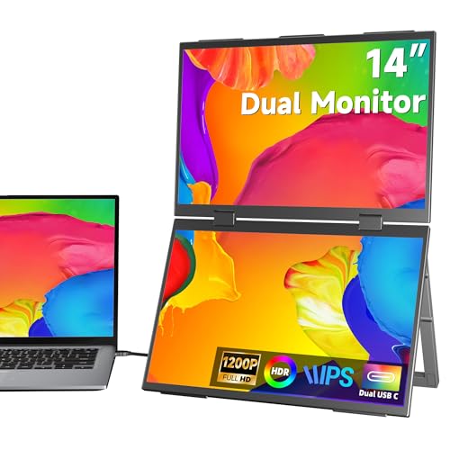 Monitor portatil,14 Pulgadas,FHD 1080P IPS portatil，USB C Externa Monitor de Viaje portátil con Mini HDMI/Type-C para Portátil, PC, PS4/PS5, Xbox,Teléfono
