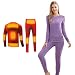 HWZZ Inverno Caldo Riscaldamento Intimo Tuta Giacca + Pantaloni Signore USB Riscaldamento Biancheria Intima Termica Neve Pantaloni da Sci Outdoor Slim,Viola,M