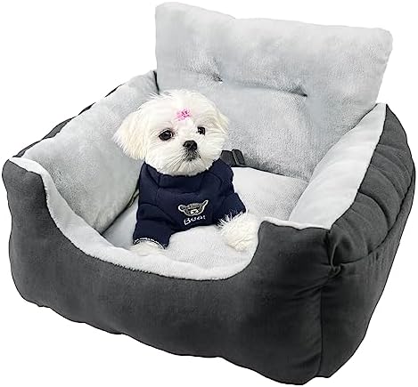 URGVANZ PET Dog Car Seat, Pet Booster Seat for Small Dogs,Puppy Car Seats for Dogs under 23 Pounds with 2 Removable Cool&Warm Mat,Storage Pocket,Clip-On Safety Leash,Gray