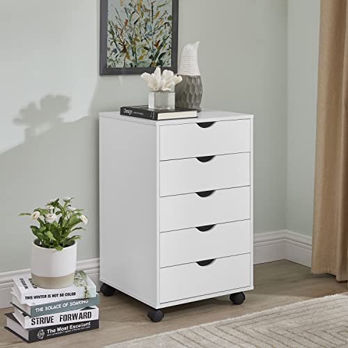 Best Drawers for Craft Storage: Top Organizers for Art Supplies 6 Naomi Home Taylor 5-Drawer Craft & Office Storage Cabinet, White – Mobile Filing Cabinet with Wheels, Engineered Wood for Letter/Legal Files, Under Desk Organizer, 15.7