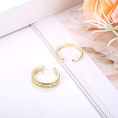 Funrun Jewelry 2 Pcs Sterling Silver Toe Ring For Women Girls Retro Vintage Design Adjustable Ring Set (B:18K Gold Plated) #TOP5