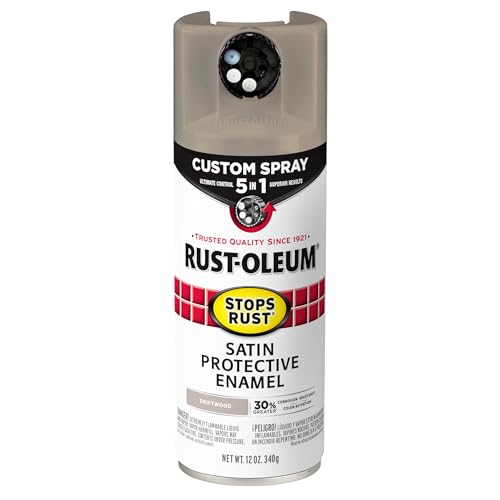 Image of Rust-Oleum Stops Rust Custom 5-in-1 Spray Paint, Satin Driftwood | Rust Preventive Enamel, Multi Surface (Metal, Wood and More), Adjustable Dial for Better Control, Fast Dry, Comfort Tip