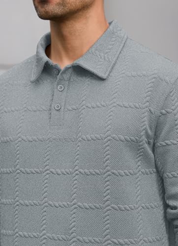 VOGSTART Polo texturizada para hombre con manga larga y botones, talla S-XXL miniatura 5