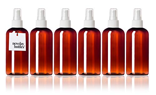 Newday Bottles, 4 oz Empty Plastic Fine Mist Spray Bottles BPA-Free Refillable Sprayer Spritzer Containers Pack of 6 (4 oz Amber with White Mist Sprayer)