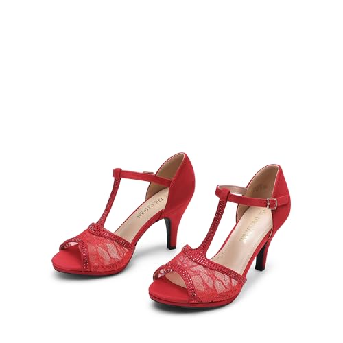 DREAM PAIRS DREAM PAIRS Women's Stilettos Open Toe Pump Fashion Kitten Heel Sandals,Size 8,Red-Suede,AMORE_2