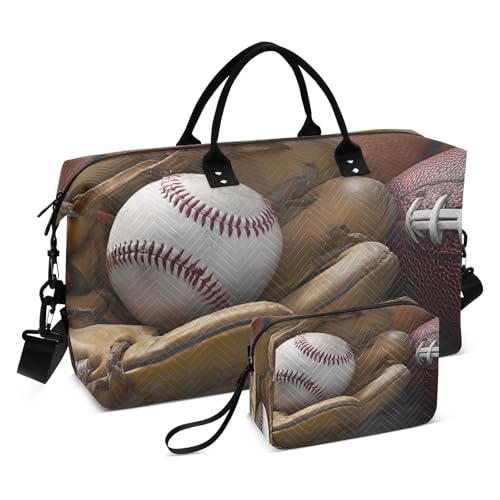 Baseball Football Basketball Large Travel Duffle Bag Weekender Overnight Bags Gym Yoga Bag for Women Men with Toiletry Bag