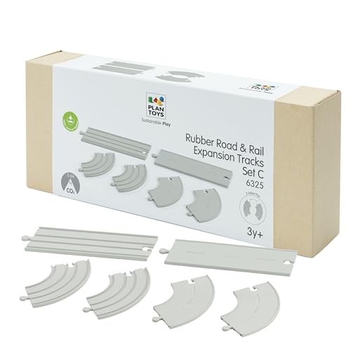 Image of PlanToys Rubber Road & Rail Expansion Tracks Set C Montessori Play Accessory | Imagination, Problem Solving and Creative World Building | Eco Friendly Track Set