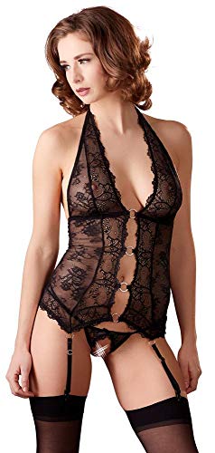 Guêpière dentelle noire strass dorés L galbante avec string pour silhouette sublimée