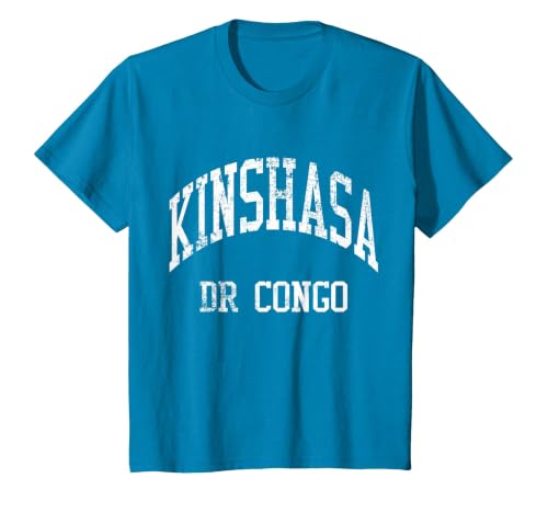 Kinshasa DR Congo Retro 70s College Sports Style T-Shirt, Youth, Sapphire Blue, 2T
