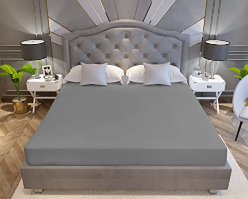 La Verne Water Proof Terry Cotton Mattress Protector 60"X78" (Queen, Grey)