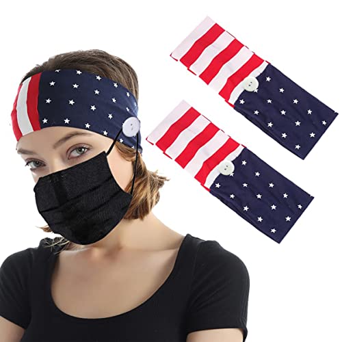 LATFZ 4th of July Independence Day American Flag Button Headband Patriotic Hair Accessories (2PCS)