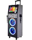 Dolphin Karaoke Box 2100R Rechargeable Portable Karaoke Machine – 2 Wireless Mics, 14' Touchscreen, Dual 10' Speakers, Voice Modulation, Bluetooth, USB, TF, FM, AUX, LED Lights PA System Sing & Stream