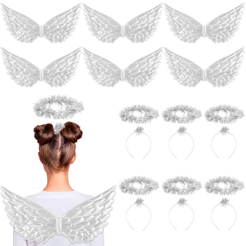 Suncalla 12 Pcs Angel Costume Accessory Sequin Angel Wings and Headband Set for Holiday Cosplay Party Dance Performances(Silver)