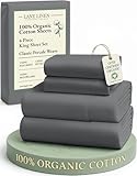 LANE LINEN 100% Organic Cotton Sheets King Size Machine Washable Fully Elasticized Soft & Comfy Mercerized Sustainably Produced All Season Eco Friendly Cotton Sheets sábanas King- Charcoal