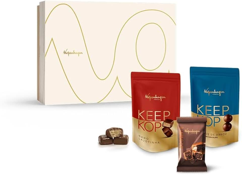 Presente Namaorados Chocolate Kopenhagen Keep Kop Flocos de Arroz, Keep Kop Nano Lajotinha e Brownie