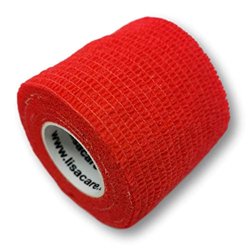 LisaCare - Vendaje cohesivo autoadhesivo elástico, 5 cm de ancho, para personas y animales, para deportes de trabajo, equitación con selección de colores y diseños (rojo, juego de 12)