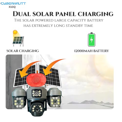 Image of XUGA Cybernautt X10Q 4+4+4 MP Triple Lens Full HD Battery Powered & Solar Sim Camera with External Hooter | Dual Solar | Human Detection | Motion Detection | 2 Way Audio
