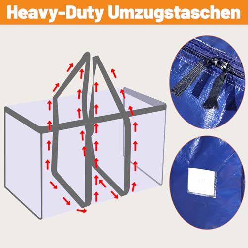 Dntorx 4 Stück 90L Große Aufbewahrungstasche mit Deckel, Faltbare Umzugskartons Groß mit Reißverschluss Griff Kleideraufbewahrung Umzugstaschen für Umzug Camping Bettwäsche Kleidung Aufbewahrung, Blau