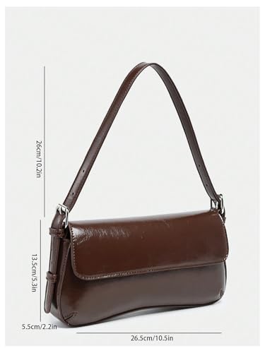 Image of Verdusa Women's Y2K Trendy Purse Boho Bags Faux Oiled Leather Tote Handbag Flap Underarm Shoulder Bag