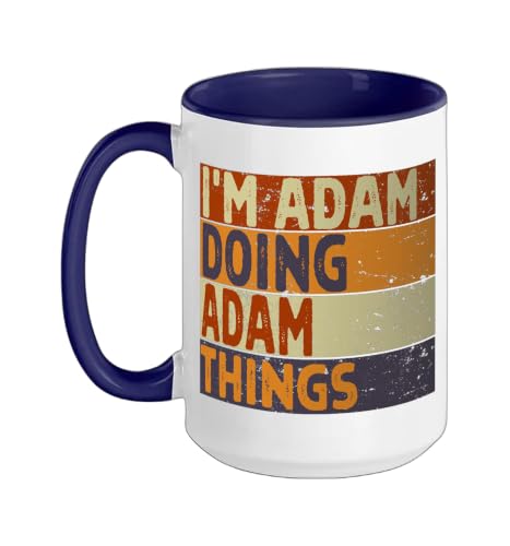 Retro I'm ADAM Doing ADAM Things Funny Birthday Joke Ceramic Mug, Dark Blue/White, 15oz