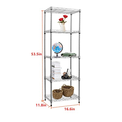 Regiller 5-Wire Shelving Metal Storage Rack Adjustable Shelves, Standing Storage Shelf Units For Laundry Bathroom Kitchen Pantry Closet(Silver, 16.6L X 11.8W X 53.5H) #TOP2