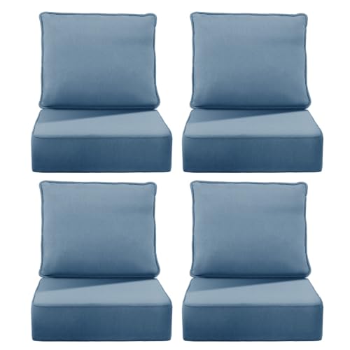 Image of 6 inch Thick Outdoor Chair Cushions, 24 inch x24 inch Patio Furniture Cushions | Set of 4 with Water Resistant & Removable Cover, UV Resistant, 30D High Density Sponge Patio Cushion, Baby Blue
