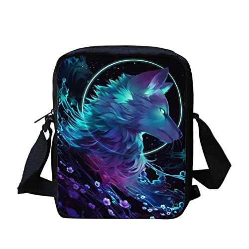 SCRAWLGOD Messenger Bags Voor Kinderen Kinderen Jongens Geschenken Terug naar School Crossbody Satchel Bag Outdoor Sport Reizen Handtassen, Wolf Galaxy, Eén maat