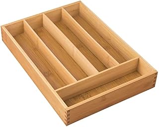 mDesign Bamboo Cutlery Tray - Divided Drawer Organiser for the Kitchen - Modern Kitchen Organiser Ideal for Sorting Cutlery and Other Kitchen Drawer Accessories - Bamboo