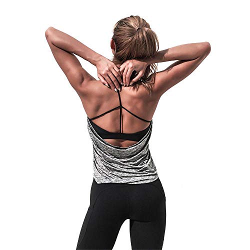 Yoga Running Workout Tops Womens Yoga Tops Workouts Clothes Tank Strappy Back Sport Tank Tops for Women (Color : Dark grey, Size : S)