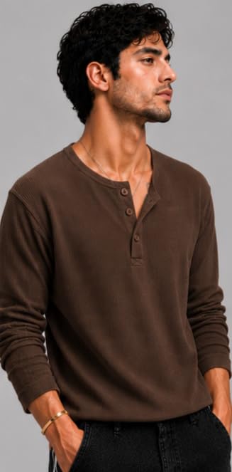 Image of Men's Premium Waffle Knit Henley Tshirt for Men