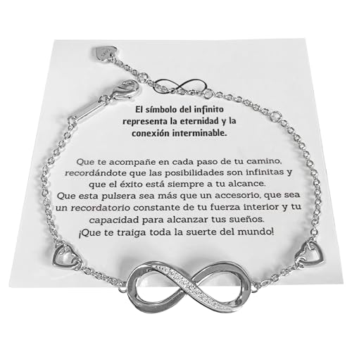 Pulsera infinito mujer tendencia en Plata Ley 925 con Circonita Cúbica. Regalo cumpleaños chica, aniversario madre, amiga, hermana, compañera. Con elegante caja, bolsa y tarjeta escrito español