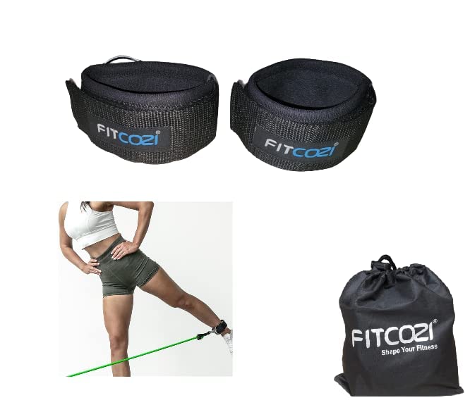Fitcozi Ankle Straps Neoprene Padded Fitness Wrist Cuffs with D Ring High Strength Exercises Gym Pulley Strap for Cable Machines (Black 2 Pack)-image-5