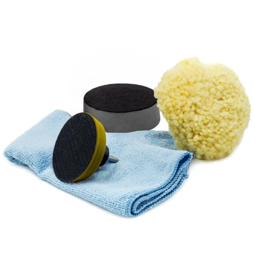 NOVUS 7232 | Multi-Purpose Buffing Kit | Contains 100% Wool Buffing Pad, Soft Foam Buffing Pad, Backing Pad for Drill, Microfiber Cloth
