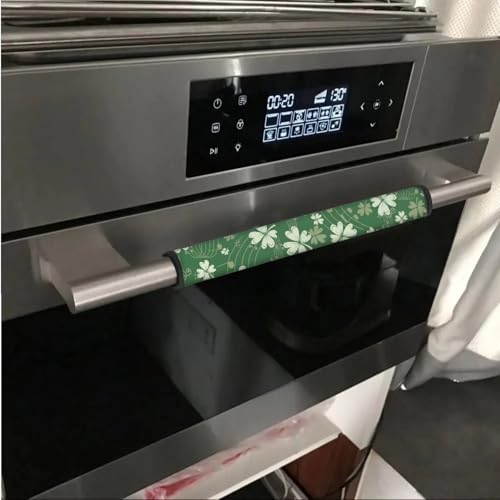 Image of Refrigerator Door Handle Covers Pack of 6 Anti-Stain Kitchen Appliances Handle Protector Fridge Microwave Decor and Accessories, Musical Note Shamrock Clover Print Green St. Patrick's Day
