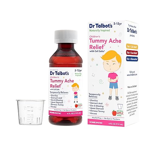 Dr. Talbots Childrens Tummy Ache Relief Medicine - 4 oz - Includes Dosage Cup - for 2-12 Years Old - Natural Apple Flavor (Packaging Varies)