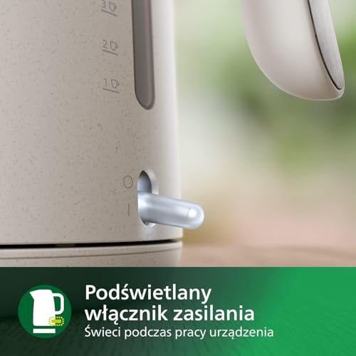 Philips Czajnik elektryczny z serii Eco Conscious, Duża pojemność - 1,7 L, Wykonany w 100% z bioplastiku², Element grzejny ze stali szlachetnej, Kolor Biały z matowym wykończeniem (HD9365/10)