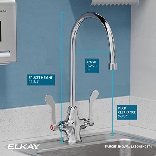 Elkay Lk500Gn08T4 Single Hole Concealed Deck Faucet With 8" Gooseneck Spout And 4" Wristblade Handles, Chrome #TOP2