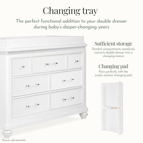 Evolur Nova Nursery Changing Tray – Solid Wood Dresser Topper Converts Nova Double Dresser into Changing Station, 3 Divided Compartments, Secure Fit, ASTM Certified, Non-Toxic Finish – Stardust