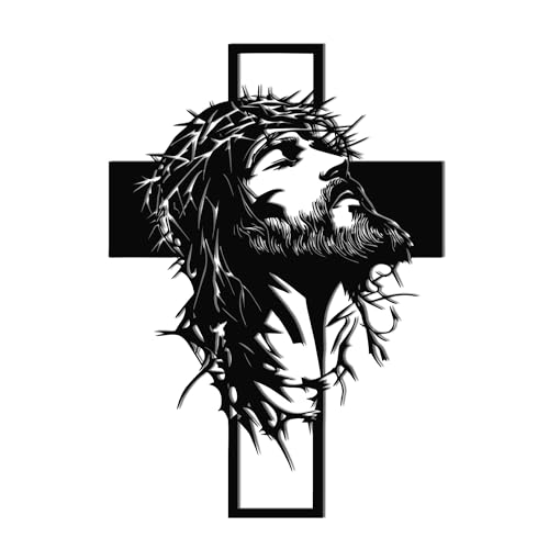 Slickss Jesus Wall Art, Metal Cross Wall Decor with Jesus Figure, 14x10 Inch Religious Wall Hanging, Christian Home Decor for Living Room, Office, Bedroom