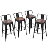 Yongqiang Metal Bar Stools with Backs Set of 4 Kitchen Counter Height Stools with Wooden Seat 24 Matte Black