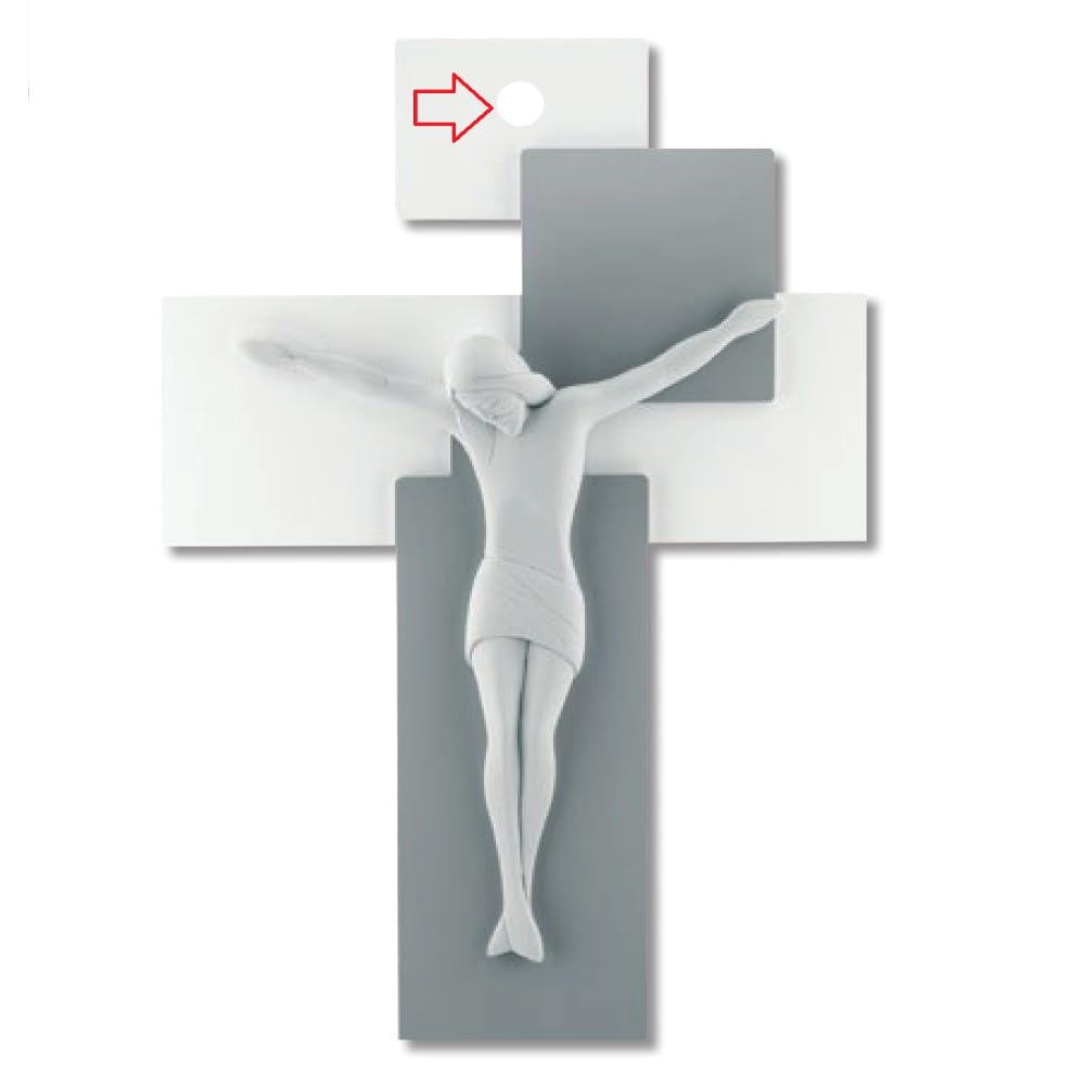 MEMORY SRL Crocifisso da parete moderno grigio bianco 17x12 (GRIGIO BIANCO)