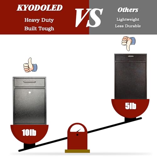 Kyodoled P0054 Steel Key Lock Mail Boxes Outdoor,Locking Wall Mount Mailbox,Security Lock Drop Box,Collection Boxes,16.2H X 11.22L X 4.72W Inches,Black X Large thumb #3
