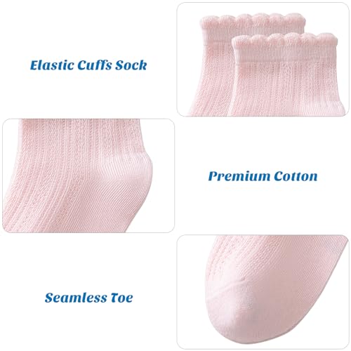 Meeshine 5 Pack Toddler Baby Girls Ruffle Socks Summer Mesh Thin Frilly Dress Solid Ankle Socks for 1-12T Kids2