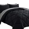 Cosybay Bed in a Bag Full Reversible Comforter Sets 7pcs All Season Down Alternative Bedding Sets Black and Grey with Comforter, Pillow Shams, Flat Sheet, Fitted Sheet and Pillowcase