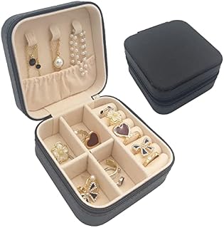 FomCcu Jewelry Storage Box Portable Earrings Rings Organizer Necklace Bracelets Jewellery Box Jewelry Case Gift for Women and Girls, Black