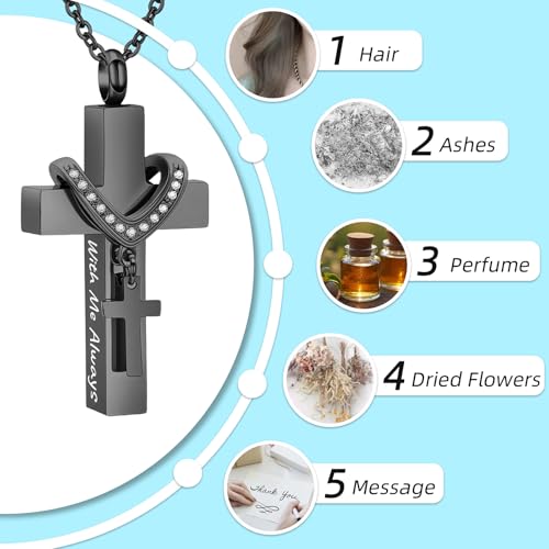 InfuMemo Cremation Jewelry for Ashes Pendant - Cross Urn Necklace with Mini Keepsake Urn Memorial Ashes Jewelry - With Me Always - Thumbnail 5