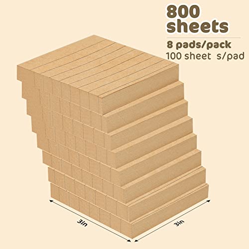 Eoout 8 Pads Kraft Lined Sticky Notes 3X3 Inches Self-Stick Note Pads, 100 Sheets/Pad, Super Adhesive Memo Pads, Brown Sticky Notes, Easy To Post Notes For Study, Works, And Daily Life #TOP1